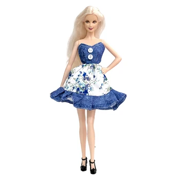 NK 1 комплект Синее платье Повседневная модная юбка для куклы Барби Аксессуары для куклы 1/6 в подарок для девочки