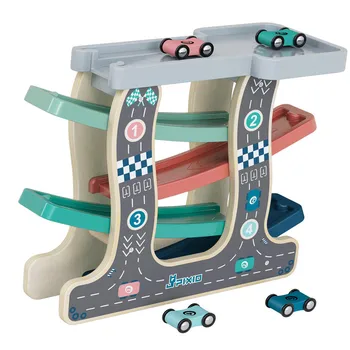 Деревянная волшебная гоночная трасса с рампой и 6 мини-инерционных машинок, слот для лестницы, игровой набор, автомобиль и поезд, обучающая игрушка для детей