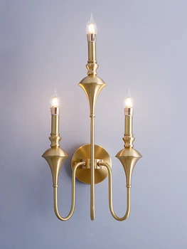Медные настенные светильники для гостиной в американском стиле кантри, роскошная лампа-свеча, пасторальный французский прикроватный декор для гостиной в проходе, бра, светильники