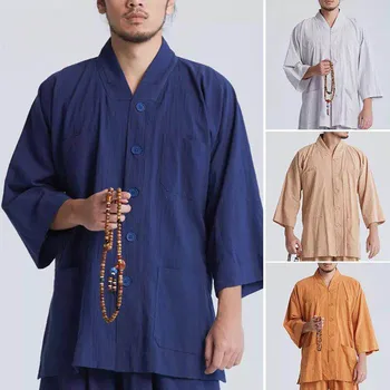 унисекс 4 вида цветов Летний дзен-буддийский монах с коротким рукавом из чистого хлопка шаолинь ушу кунг-фу костюмы для боевых искусств, униформа для медитации