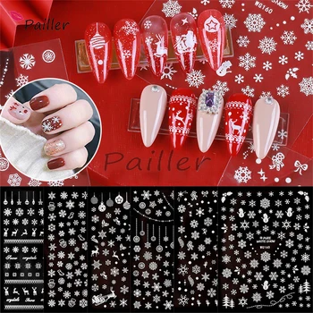 С Рождеством, Наклейки для ногтей, украшения, Самоклеящиеся наклейки для ногтей, дизайн маникюра, наклейка с белым снегом для дизайна ногтей