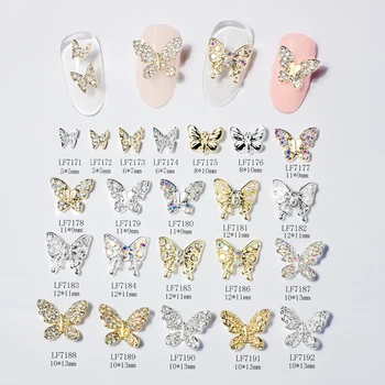 10шт Золотые/Серебряные Аксессуары для ногтей, украшения для дизайна ногтей с несколькими дизайнами, подвески, стразы AB Crystal, 3D сплав с бабочками