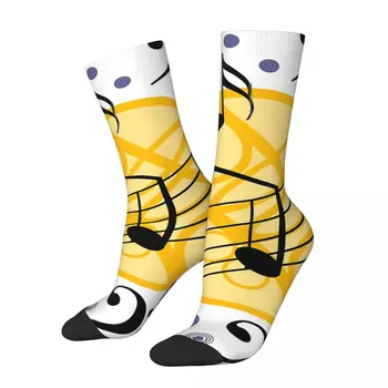 Забавные мужские носки винтажного цвета Harajuku Музыкальные ноты Уличный стиль Новинка Crew Crazy Носок подарочный рисунок с принтом
