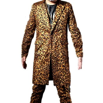 Модное леопардовое длинное пальто, блейзеры, костюмы, мужской певец, музыкальный вокальный концерт, панк-рок-костюм, бар, танцор, вечеринка, сценический наряд