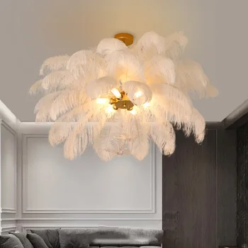 Современные красочные люстры из перьев, светодиодный подвесной светильник для гостиной, лампа для спальни с перьями, потолочный светильник для украшения помещений