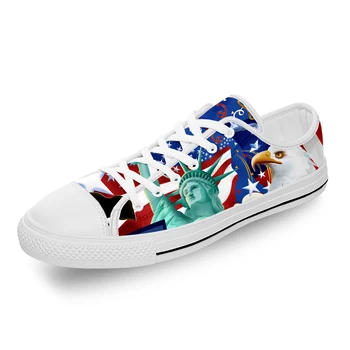 США Американский Флаг Орел Горячая Холодная Белая ткань Модная парусиновая обувь с 3D принтом, низкие Мужские И женские Легкие Дышащие кроссовки