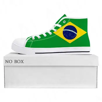 Бразильский флаг Высокие Высококачественные Кроссовки Мужские Женские Подростковые Парусиновые Кроссовки Бразильский Футбол Повседневная Обувь для пары Обувь на заказ