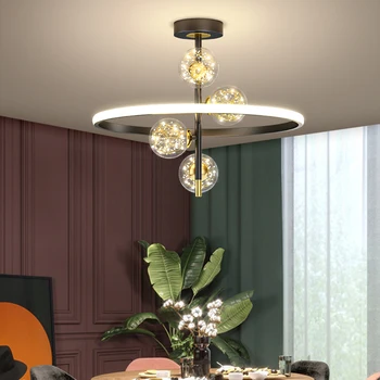 Современная люстра для спальни, черное золото, домашнее освещение для гостиной, Лофт, Столовая, светодиодная подвесная потолочная лампа, умное украшение