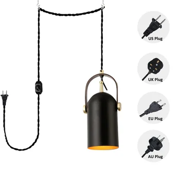 1шт штекер в скандинавском дизайне, 15-футовый переключатель яркости, витой шнур, подвесной светильник, Черный железный подвесной светильник для прикроватной тумбочки в мансарде, эркер