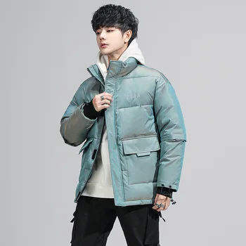 Мужская осенне-зимняя куртка-пуховик 2021 года новой моды градиентного цвета со стоячим воротником, классическая повседневная теплая и ветрозащитная зимняя куртка