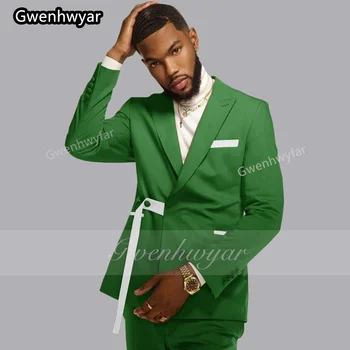 Мужской костюм Gwenhwyar Green с точечным отворотом, костюм для выпускного вечера, Блейзер, смокинг, повседневная одежда, 2 пальто + брюки