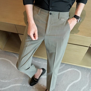 2023 Летний простой костюм в полоску, мужские брюки длиной до щиколоток, повседневные деловые брюки, Узкие офисные брюки для жениха на свадьбу