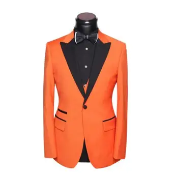 Модные Оранжево-черные смокинги с широкими отворотами, свадебный костюм для мужчин 2020, Лучшие мужчины-женихи, Повседневный Блейзер для выпускного, куртка, Брюки