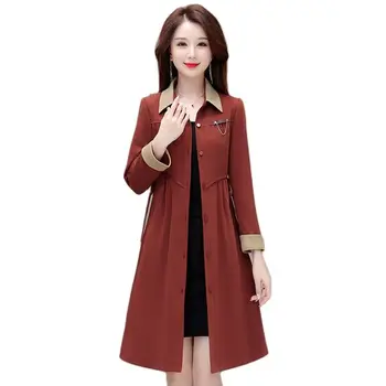 Высококачественная модная ветровка с темпераментом, женская весенняя одежда, новое пальто с длинным воротником Поло в западном стиле, уменьшающее возраст.
