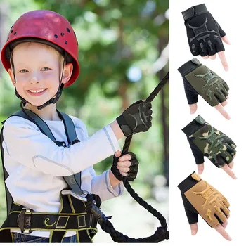 Детские тактические перчатки в стиле Милитари, Велосипедные перчатки с полупальцами для мальчиков, Перчатки для езды на велосипеде без пальцев, перчатки для девочек, Спортивный Скейтборд