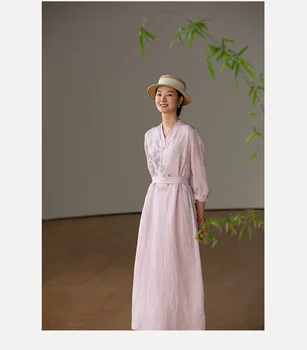 Льняное платье с вышивкой Женский дизайн Длинное платье с вышивкой для тяжелой промышленности 230253
