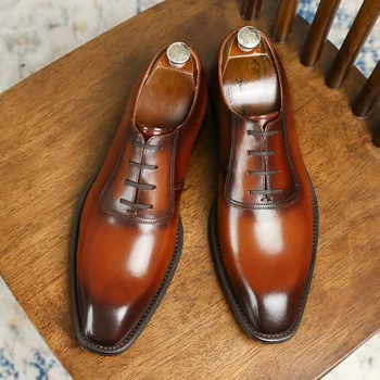 Обувь из натуральной кожи, джентльменская свадебная официальная обувь на шнуровке, Оксфорды из воловьей кожи большого размера, Элегантный британский стиль