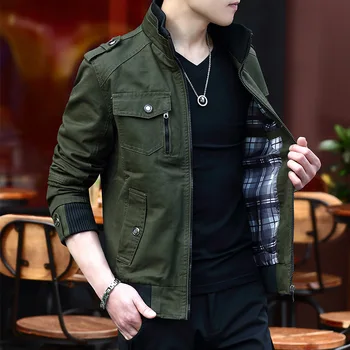 Новая мужская куртка в корейском стиле, джинсовые комбинезоны со стоячим воротником, хлопчатобумажные пальто, топы, молодежная модная повседневная мужская одежда