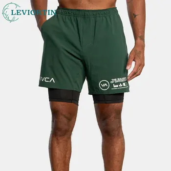 Мужские поддельные спортивные шорты в стиле хип хоп из двух частей для тренировок Быстросохнущие Дышащие эластичные Легкие спортивные брюки для фитнеса из пяти частей