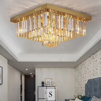 Подвесные светильники, Квадратный золотой хрустальный потолочный светильник, кровать, гостиная, светодиодная лампа cristal, домашний декор, современная светодиодная люстра в помещении
