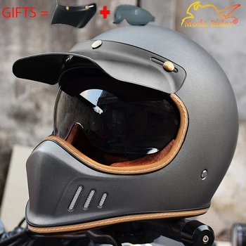 Ретро-шлем для мотокросса с полным лицом, Мотоциклетный шлем, одобренный 3C DOT, Профессиональный мотоциклетный шлем, Ветрозащитные линзы Унисекс