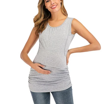 Майка для беременных, женская рубашка для кормления, повседневная майка без рукавов с круглым вырезом и рюшами по бокам, базовая жилетка для кормления, футболка для беременных и грудного вскармливания