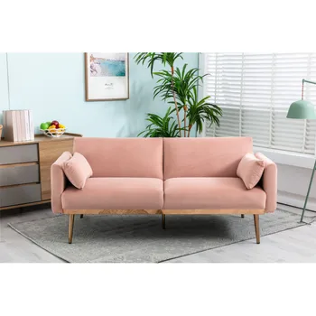 Раскладной диван-футон, бархатный диван, современный диван с откидной спинкой, акцентный диван, раскладной диван с металлическими ножками из розового золота для гостиной