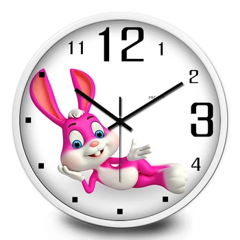 Мультяшные настенные часы с розовым кроликом, милые, мягкие, милые украшения детской комнаты, спальни для девочек, цифровые настенные часы, настенные часы