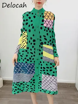 Delocah Высококачественное Летнее женское модное дизайнерское длинное платье с цветными блоками, Эластичные Свободные плиссированные платья с обычным рукавом, сила упругости,