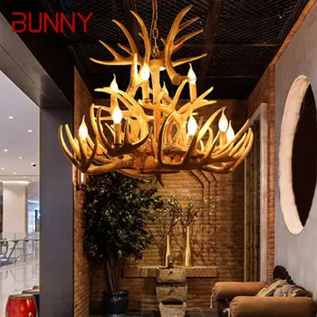 Современные потолочные люстры с оленьими рогами BUNNY, креативный дизайн, подвесные светильники для домашнего декора столовой.
