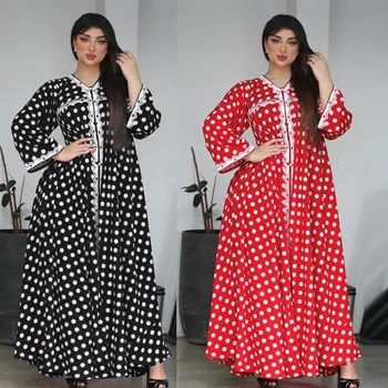 Роскошный Марокканский Кафтан Вечернее платье Мусульманская мода Абая Для Женщин Халат с принтом в горошек Арабская Скромная Исламская одежда Djellaba