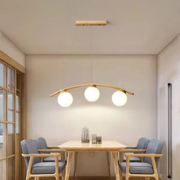 Скандинавская деревянная светодиодная люстра, подвесной светильник с белым стеклянным шаром для гостиной, столовой, кухни, декоративные светильники E27