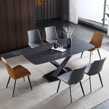 Rock Board Высококачественный современный минималистский стол и стулья Семейная столовая с 6 стульями, Прямоугольная мебель в скандинавском стиле класса люкс