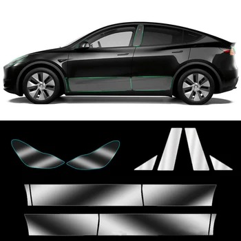 Для Tesla Model3/Y 2017-2023 Передняя Дверь Задняя Дверь Расширенная Защитная Пленка Невидимая Автомобильная Одежда TPU Лампа Набор Пленок Украшение