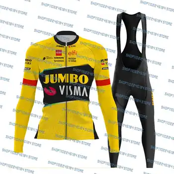 2023 Комплект велосипедной майки Jumbo Visma Велосипедные рубашки Костюм Женская одежда Велосипедный нагрудник с длинным рукавом Дышащие Майо Кюлоты
