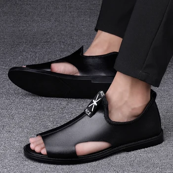 Совершенно новые летние мужские сандалии для отдыха, пляжная мужская обувь, высококачественные сандалии из натуральной кожи, модные мужские сандалии