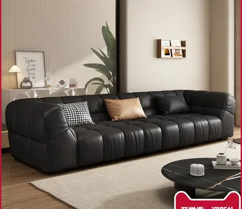 Итальянский минималистичный кожаный диван, маленькая квартира из воловьей кожи, квадратный модуль, черный диван, диван silent cloud down