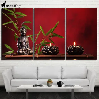 HD Печатный холст из 3 частей, настенное искусство Дзен Будда, красная картина в рамке, модульное настенное искусство, холст, прямая поставка CU-3129D