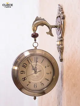 Металлические двухсторонние настенные часы Современного дизайна, Европейский кожаный подвесной часовой механизм, тайник Klok Silent Household 50ZB302