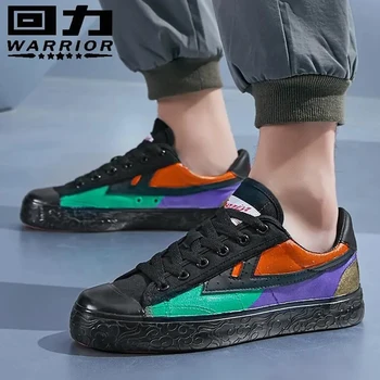 Летняя парусиновая обувь Warrior для мужчин 2023, резьба, модные разноцветные кроссовки в стиле студенческой пары, Классическая обувь для скейтборда