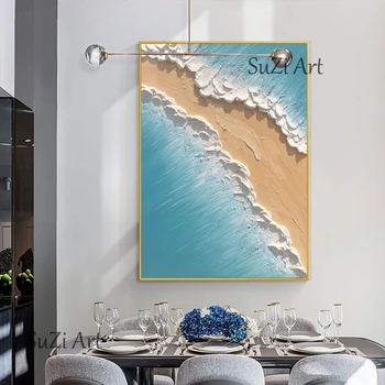 Ручная роспись абстрактной масляной живописью, трехмерное изображение морских волн, картины для украшения дома в гостиной, картины на холсте