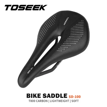 Полностью углеродное седло TOSEEK MTB/ Road 143/155 мм; Велосипедное седло; Суперлегкие кожаные карбоновые подушки; карбоновые рельсы весом 135 г