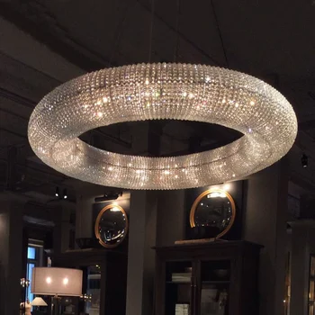 Светодиодная люстра Подвесной светильник Роскошное хрустальное кольцо для гостиной Современный гостиничный инженерный декоративный светильник Nordic Simple