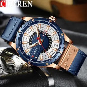 CURREN Спортивные мужские часы Лучший бренд класса люкс синие военные водонепроницаемые мужские часы из натуральной кожи кварцевые мужские наручные часы с автоматической датой 8374