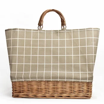 Соломенная клетчатая холщовая сумка из ротанга, переносная холщовая сумка, плетеная решетчатая сумка в полоску