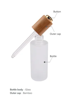 стеклянная бутылка для эфирного масла объемом 30 мл, 1 унция, бутылка-капельница из матового прозрачного стекла с бамбуковой крышкой для насоса, бутылки для косметической упаковки.