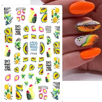 3D Наклейки для ногтей с фруктами Pawpaw, Лимон, Вишня, Арбуз, Летняя фруктовая серия, Маникюр, гель-лак, тату-слайдеры, украшение ногтей