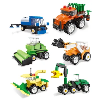 6шт мини-сельскохозяйственных машин, блок, сделай САМ, трактор, комбайн, трансплантатор, Строительный кирпич, развивающая игрушка для детей