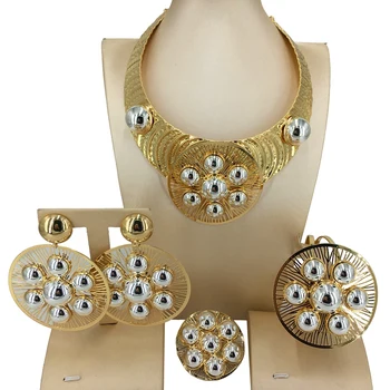 Новейший популярный Бразильский позолоченный Модный ювелирный набор, Свадебное ожерелье с большими цветами, Женские подарки FHK14229
