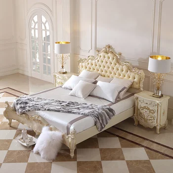 Придворная французская мебель из массива дерева с резьбой, большая кровать 1,8 м, европейская роскошь, главная спальня, свадебная кровать, кровать принцессы P2